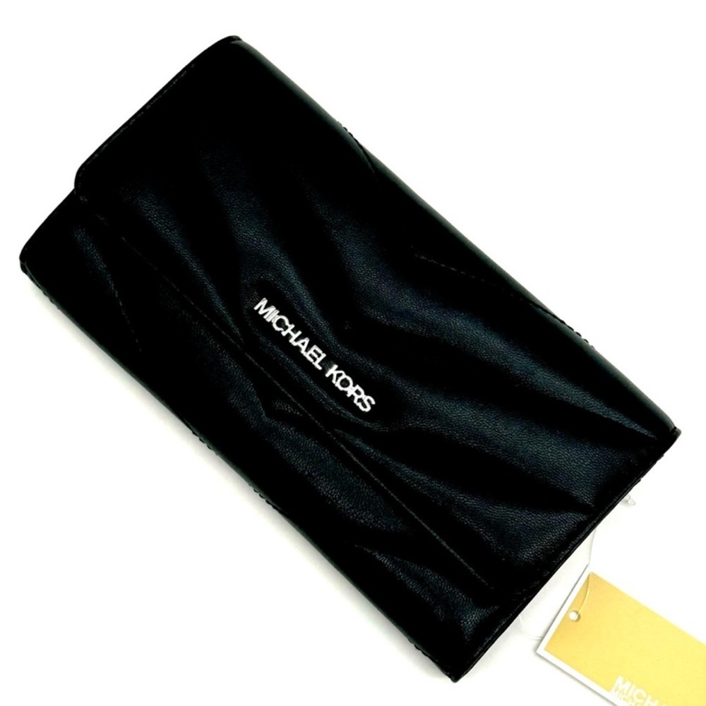 Michael Kors Large Quilted Trifold Wallet Black/Silver - Picture 6 of 9